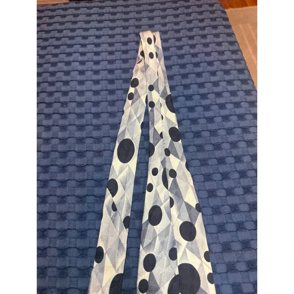 Vintage Carlo Palazzi 100% Silk Tie Hand Made Black Silver Polka Dots